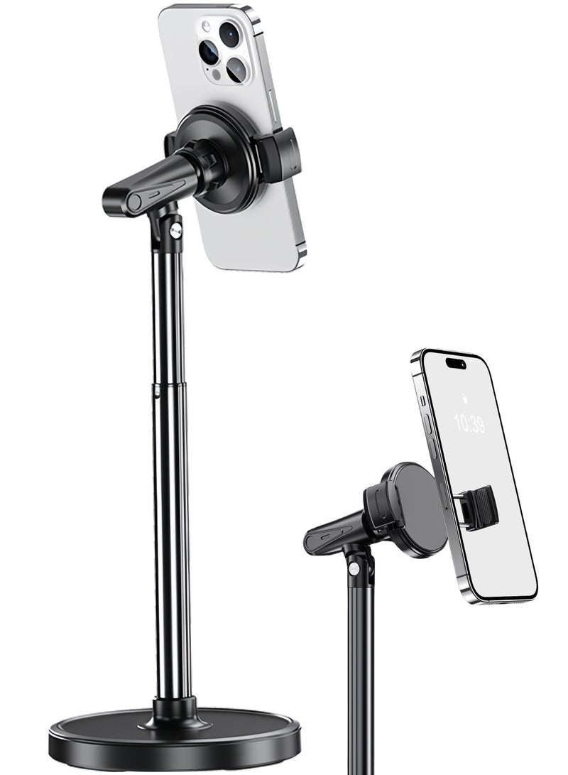 هوديوس حامل هاتف محمول للاستخدام في المكتب والمنزل، ارتفاع قابل للتعديل 24-38.5 سم، ذراع دعم بزاوية قابلة للتعديل، زاوية عرض قابلة للتعديل 360 درجة، النوع القابل للضغط أكثر ملاءمة لالتقاط الصور وتسجيل الفيديوهات والبث المباشر، اللون الأسود - Image 1